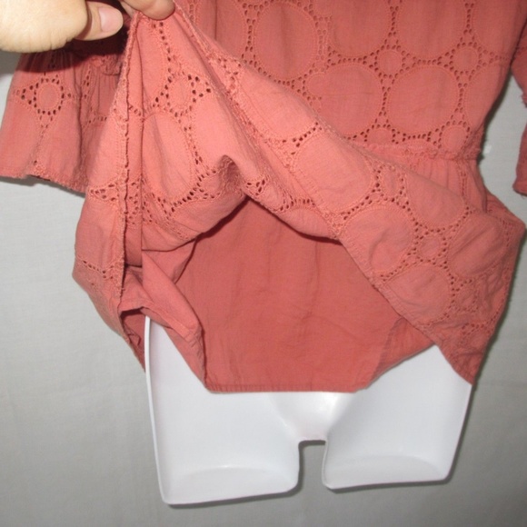 BLOUSE SHIRT TOP SIZE L 12 14 LARGE  3/4 long SLEEVES PINK RED SALMON - Picture 5 of 7